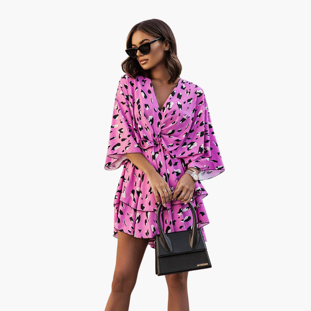 Damen Blumenkleid mit Rüschen – V-Ausschnitt Sommerkleid