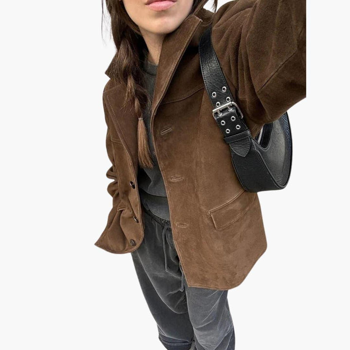 Trendige Damen-Wildlederjacke mit Knopfleiste – Stilvoll & Bequem