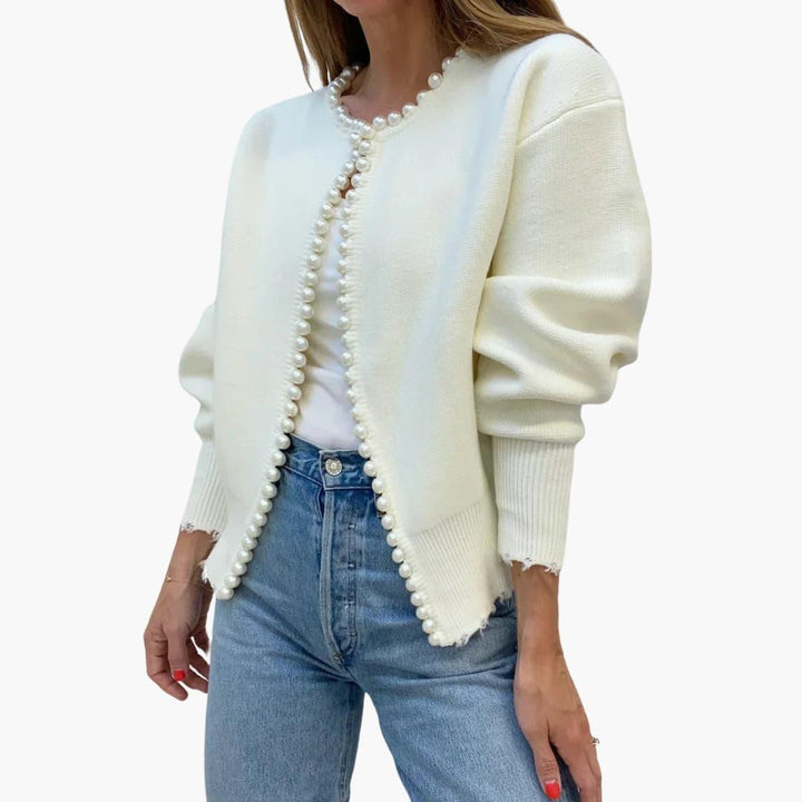 Damen Cardigan mit Perlen – Oversized Strickjacke für Frauen
