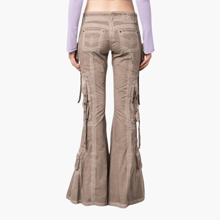 Cargo-Hose für Damen mit Schnürung – Beigefarbene Flared Pants