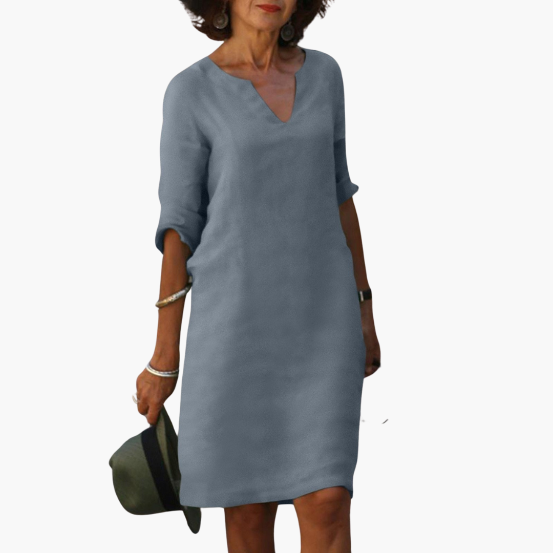 Luftiges Sommerkleid mit V-Ausschnitt und 3/4-Ärmeln für Damen