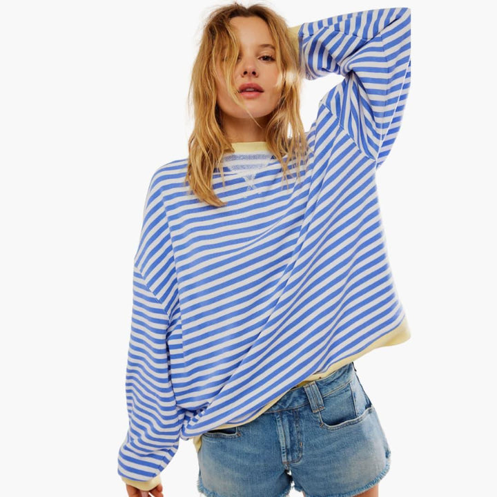 Damen Streifen Oversized Sweatshirt – Lässiger Langarm Pulli
