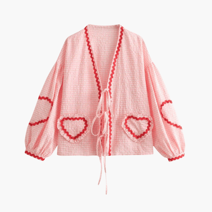 Damen Gingham Bluse mit Herz Taschen – Sommer Bluse