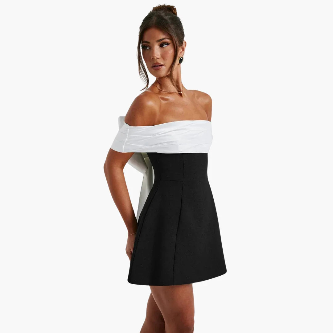 Zweifarbiges Bardot-Minikleid für Damen