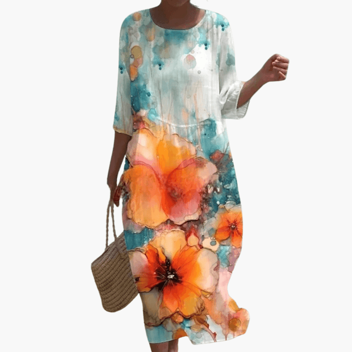 Geblümtes V-Ausschnitt Sommerkleid für Damen