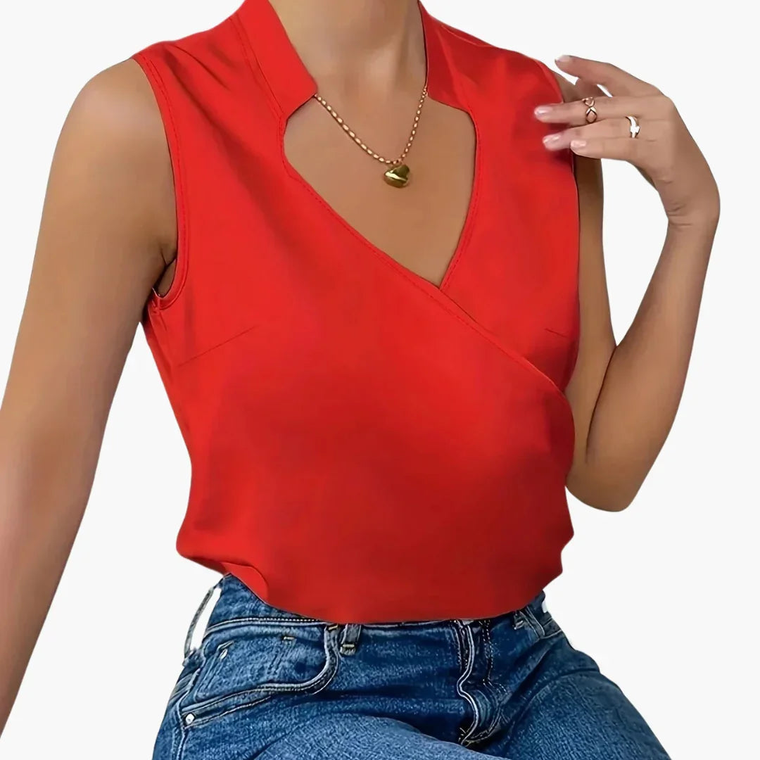 Ärmellose Wickelbluse mit Kragen für Damen