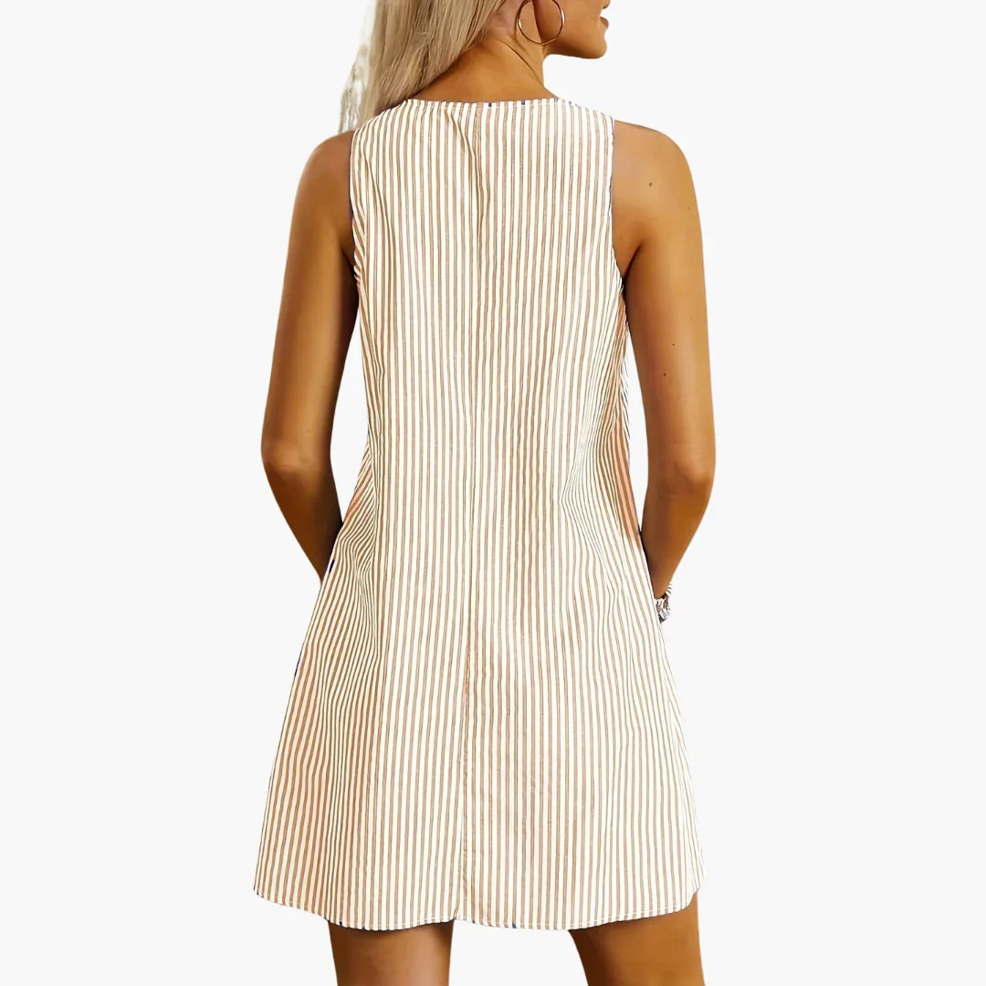 Gestreiftes A-Linienkleid mit Taschen für Damen