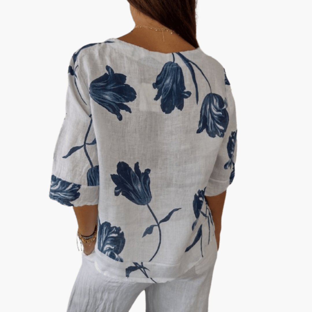 Damen Bluse mit Blumenmuster – Sommer V-Ausschnitt Top
