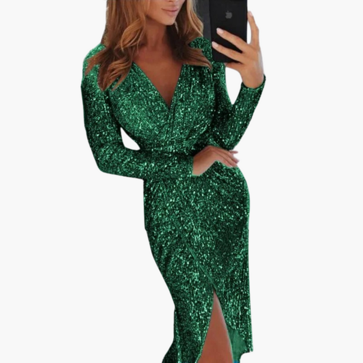 Paillettenkleid mit Schlitz für Damen – glitzernd & elegant