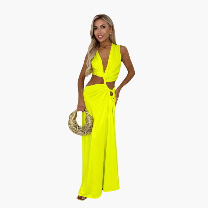 Sommerkleid Damen – Cut-Out, V-Ausschnitt, Seitenschlitz