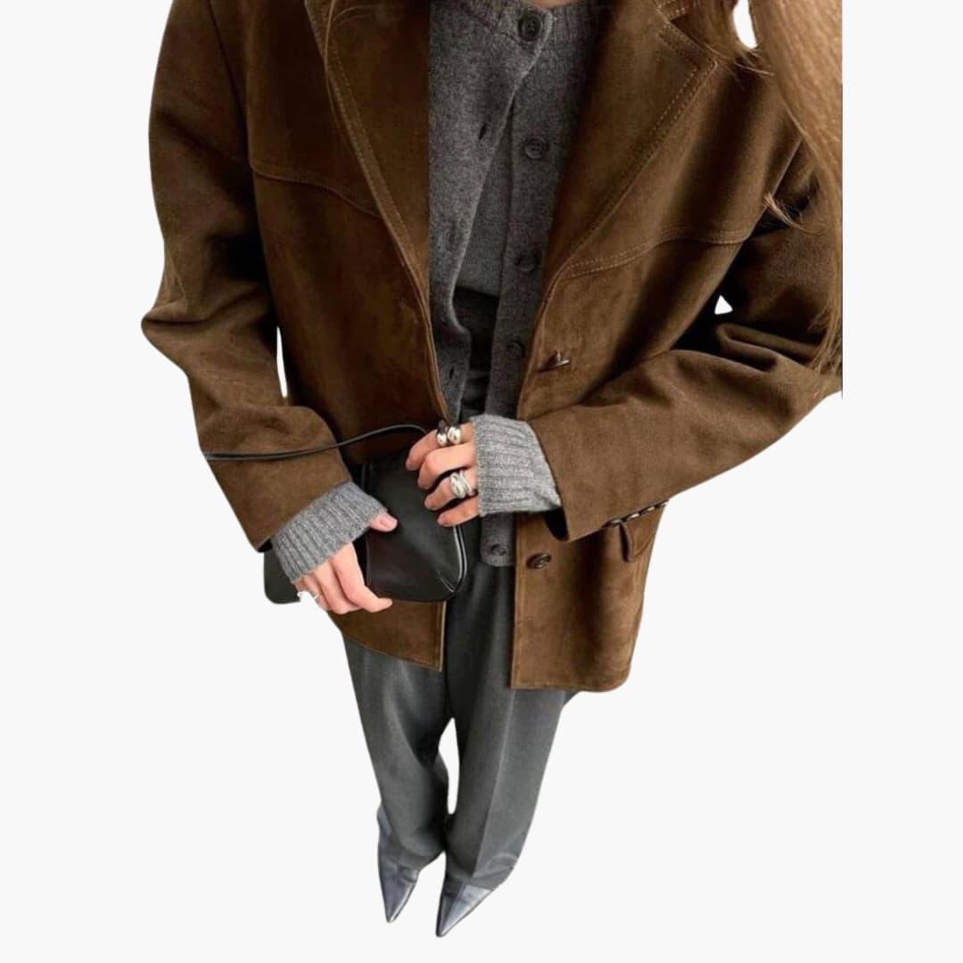 Trendige Damen-Wildlederjacke mit Knopfleiste – Stilvoll & Bequem