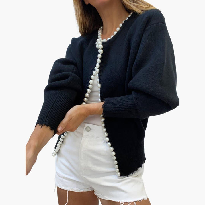 Damen Cardigan mit Perlen – Oversized Strickjacke für Frauen