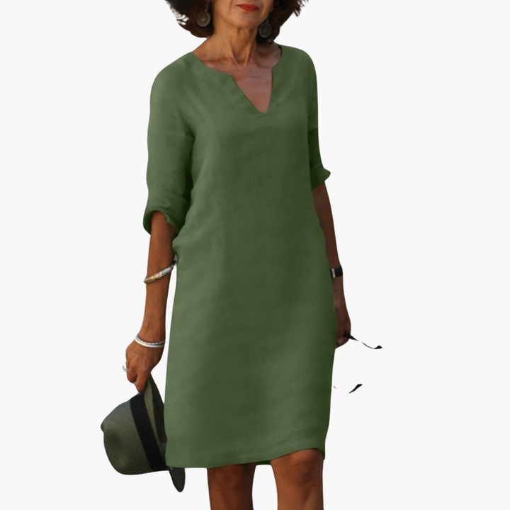 Luftiges Sommerkleid mit V-Ausschnitt und 3/4-Ärmeln für Damen