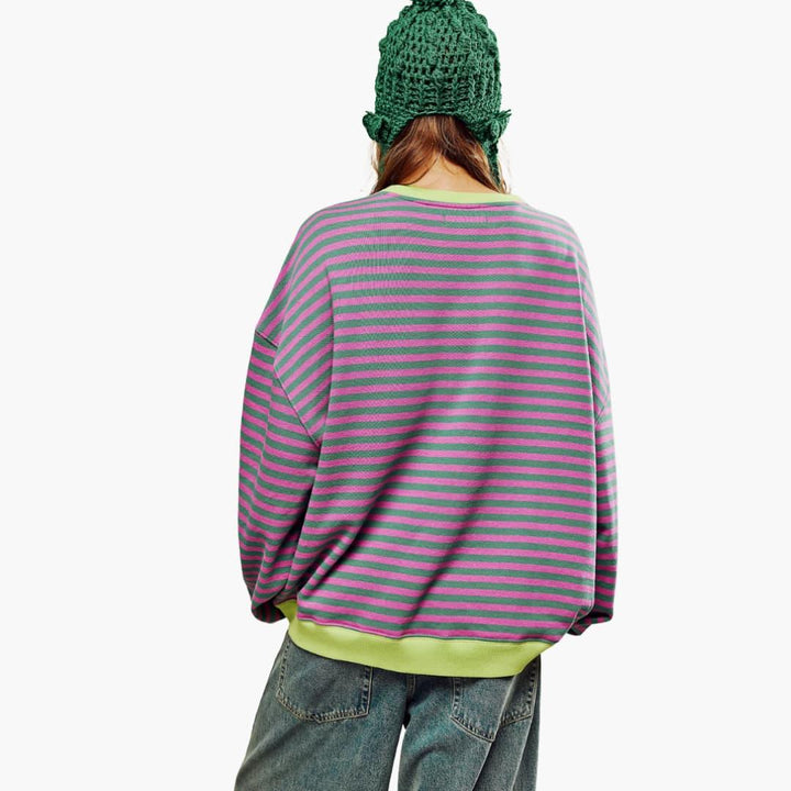 Damen Streifen Oversized Sweatshirt – Lässiger Langarm Pulli