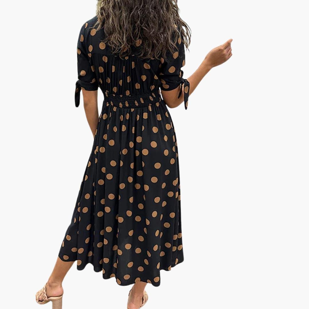 Damen Polka Dots Kleid – Midi Sommerkleid mit Knöpfen