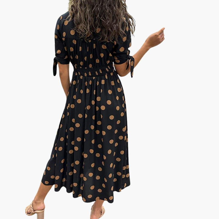 Damen Polka Dots Kleid – Midi Sommerkleid mit Knöpfen