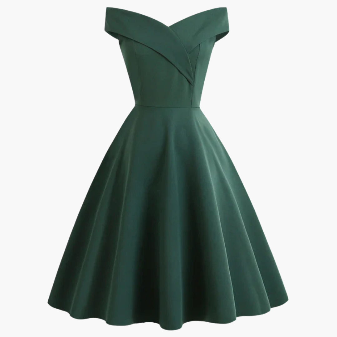 Vintage Off-Shoulder Midi Kleid für Frauen - Elegante Passform