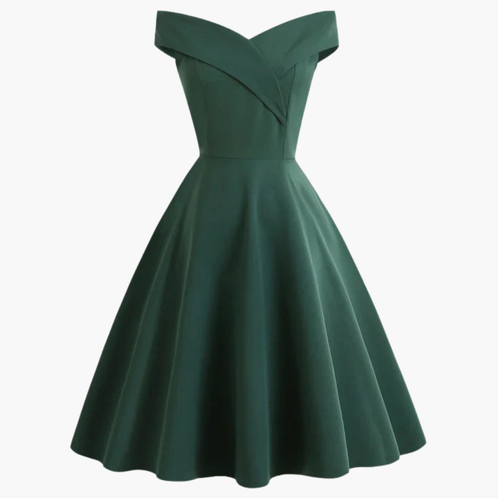 Vintage Off-Shoulder Midi Kleid für Frauen - Elegante Passform