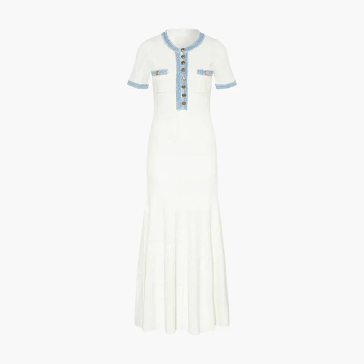 Maxi Kurzarmkleid mit Denim Besatz für Damen