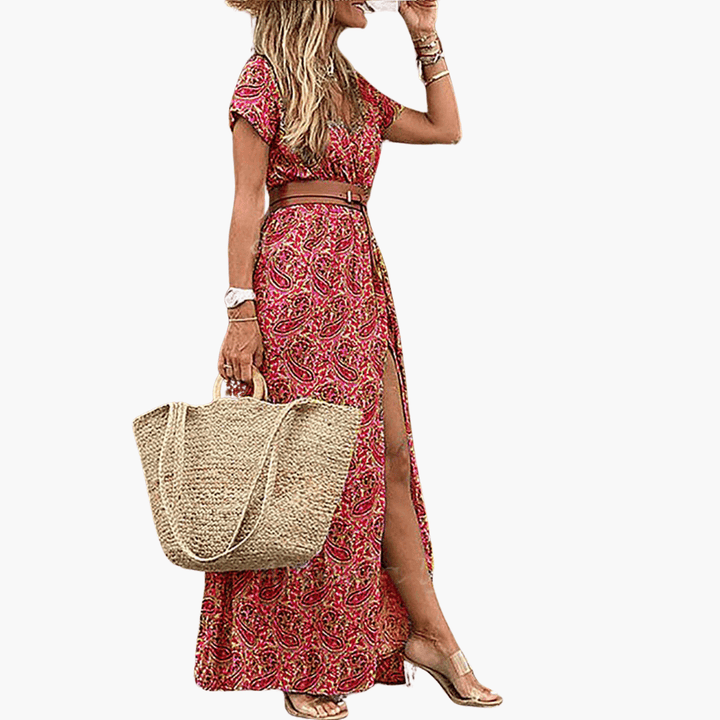 Paisley Sommer Maxi Kleid mit Gürtel für Damen