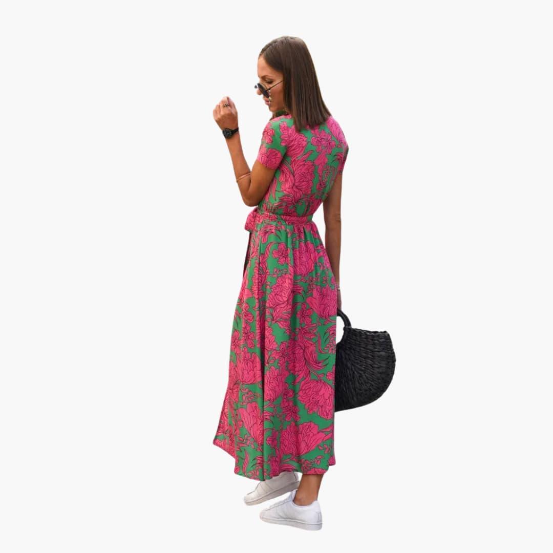 Blumen Wrap-Kleid Damen – Sommerkleid mit Taillengürtel