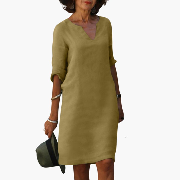 Luftiges Sommerkleid mit V-Ausschnitt und 3/4-Ärmeln für Damen