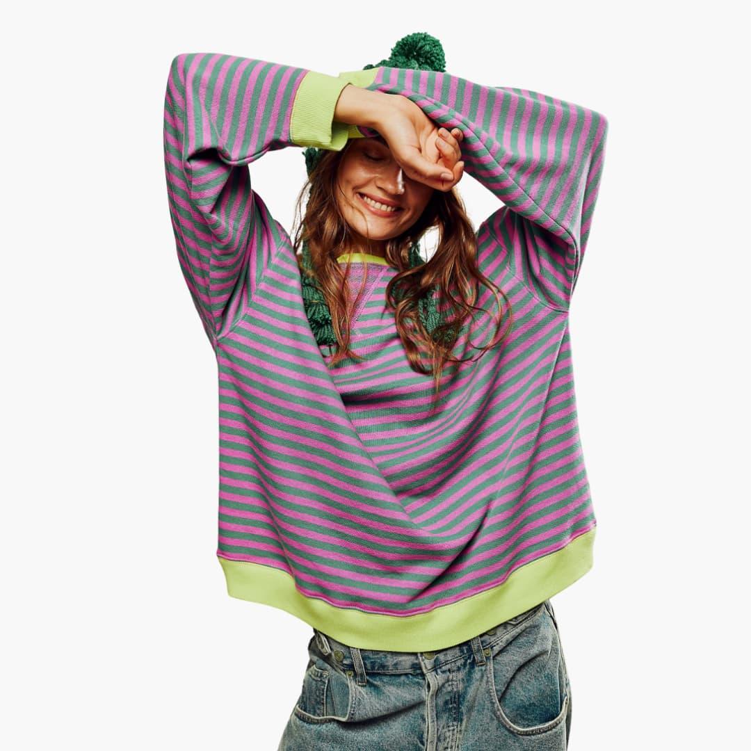 Damen Streifen Oversized Sweatshirt – Lässiger Langarm Pulli