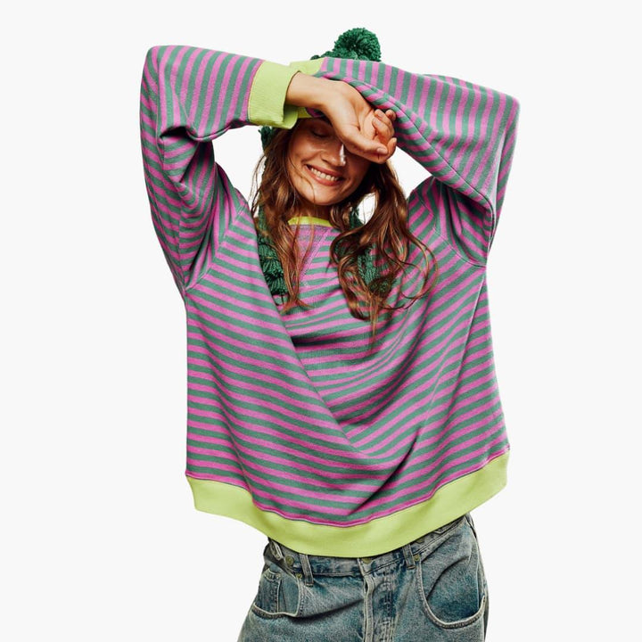 Damen Streifen Oversized Sweatshirt – Lässiger Langarm Pulli
