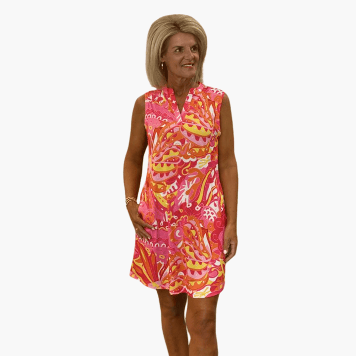 Blumenkleid für Damen mit V-Ausschnitt und Taschen – Sommer Midi-Kleid