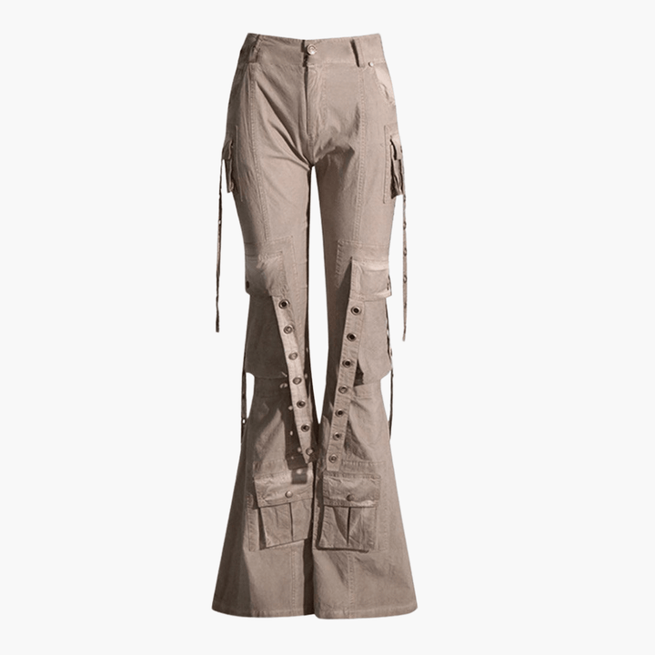 Cargo-Hose für Damen mit Schnürung – Beigefarbene Flared Pants