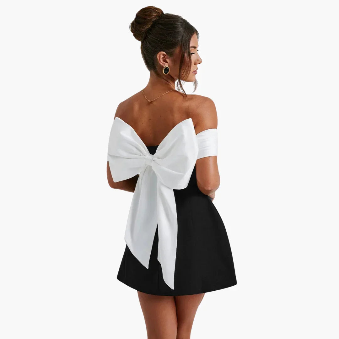 Zweifarbiges Bardot-Minikleid für Damen