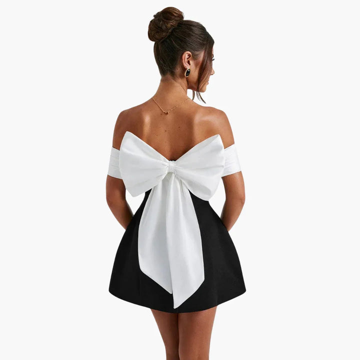 Zweifarbiges Bardot-Minikleid für Damen