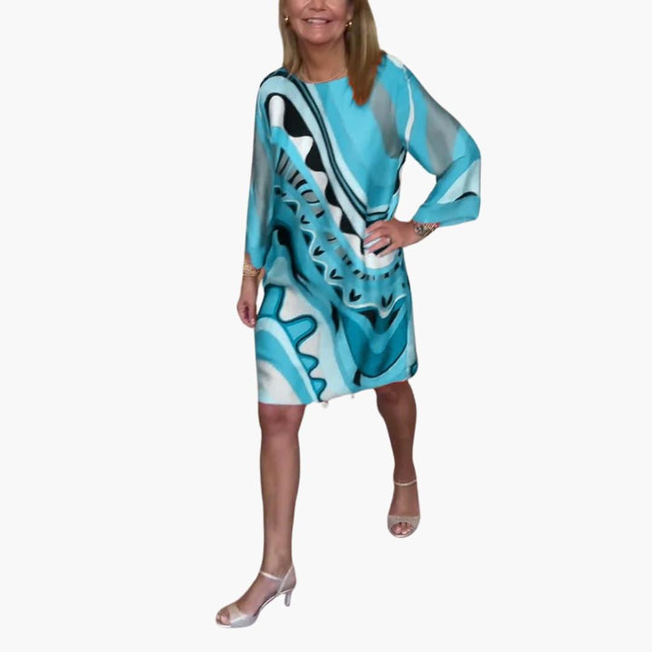 Damen Kleid mit abstraktem Print – Langarm und locker