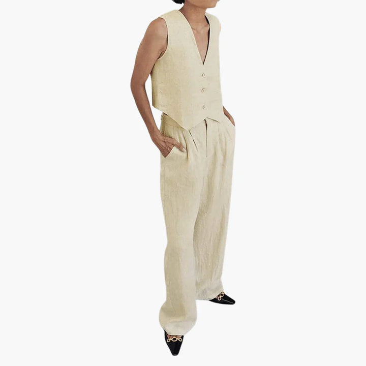 Leinen Zweiteiler Weste Hose für Damen