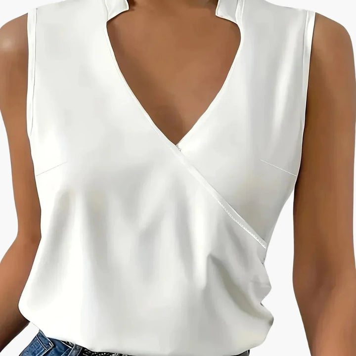 Ärmellose Wickelbluse mit Kragen für Damen