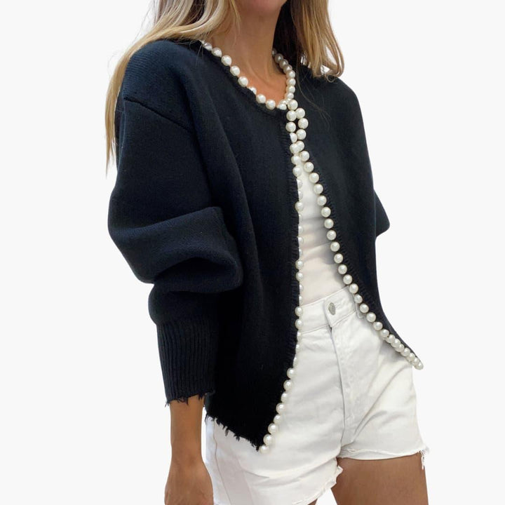 Damen Cardigan mit Perlen – Oversized Strickjacke für Frauen