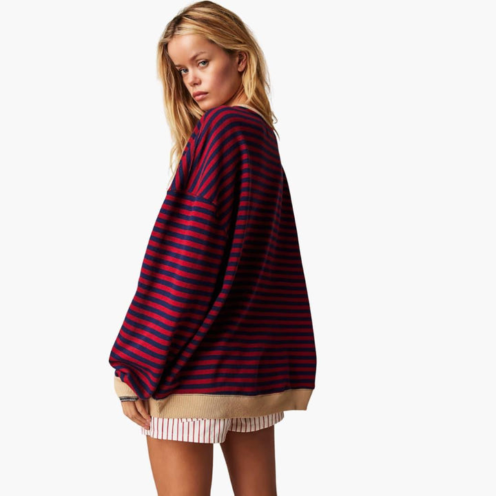 Damen Streifen Oversized Sweatshirt – Lässiger Langarm Pulli