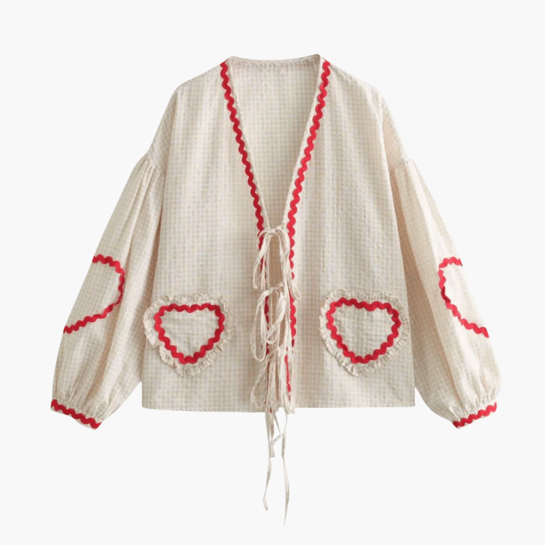 Damen Gingham Bluse mit Herz Taschen – Sommer Bluse