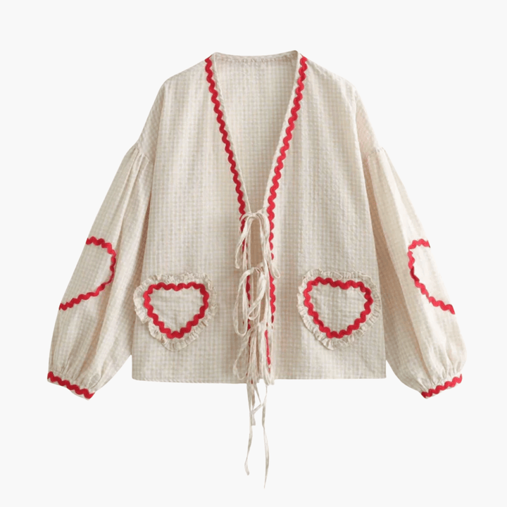 Damen Gingham Bluse mit Herz Taschen – Sommer Bluse