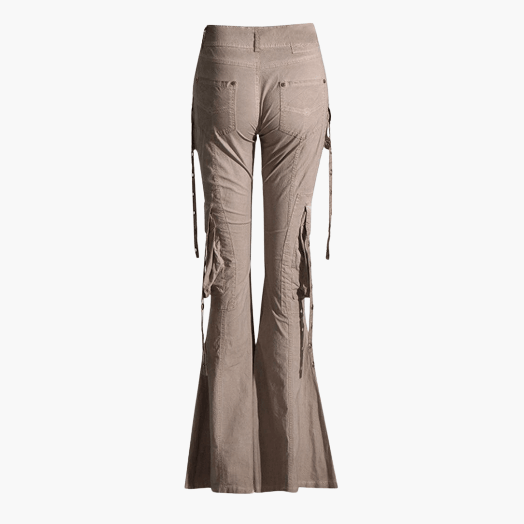 Cargo-Hose für Damen mit Schnürung – Beigefarbene Flared Pants