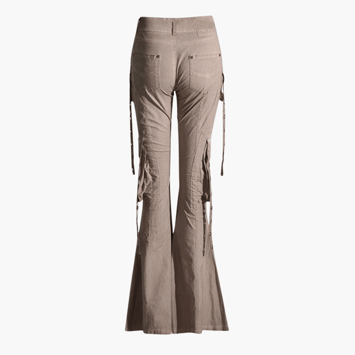 Cargo-Hose für Damen mit Schnürung – Beigefarbene Flared Pants