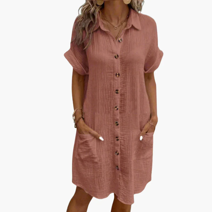 Kurzarm Hemdblusenkleid mit Knopfleiste für Damen