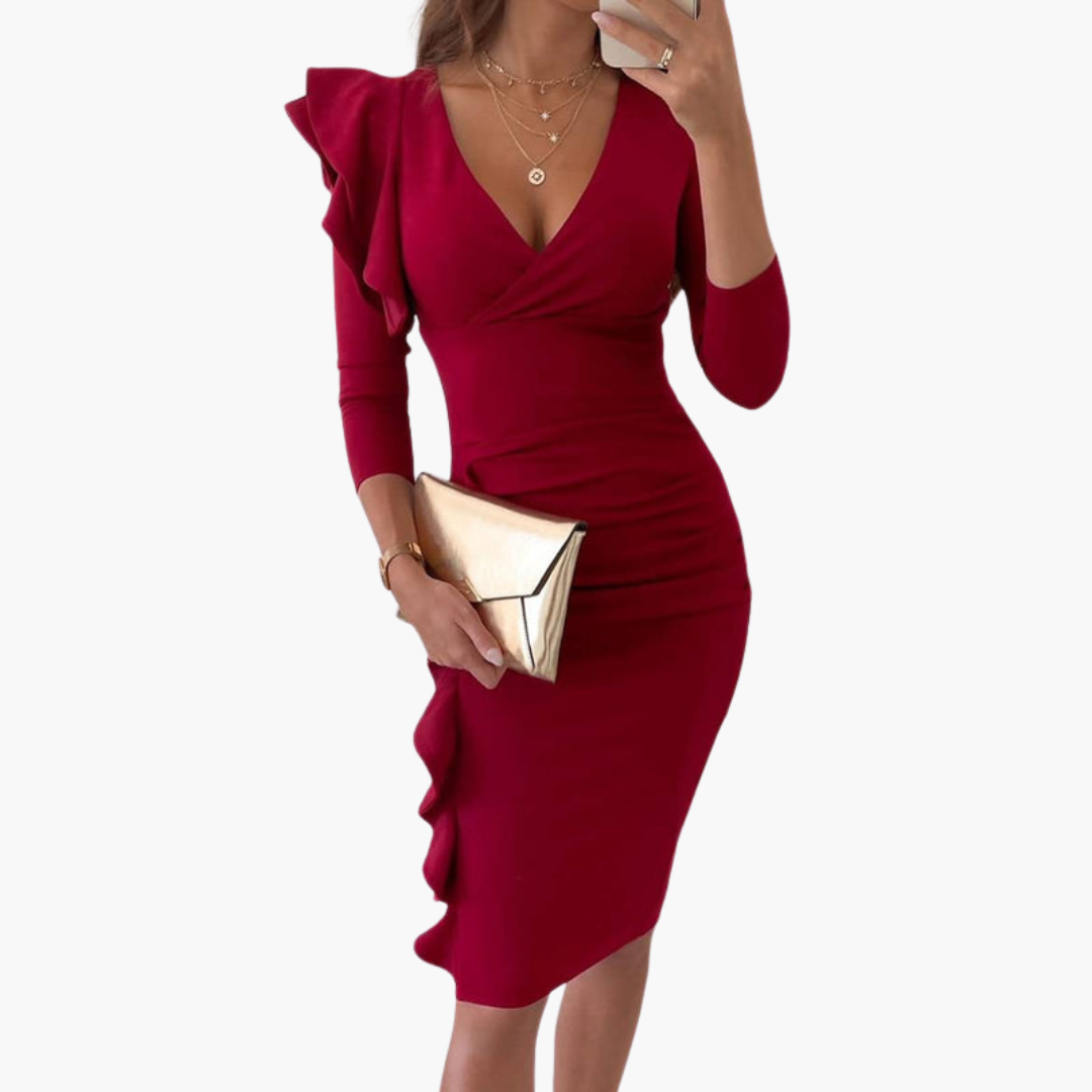Rüschenkleid mit V-Ausschnitt für Damen – elegant & stilvoll