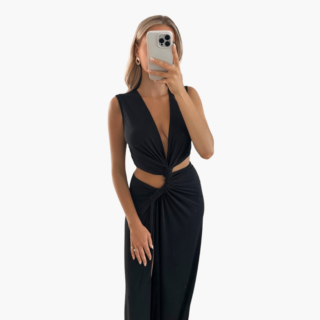Sommerkleid Damen – Cut-Out, V-Ausschnitt, Seitenschlitz