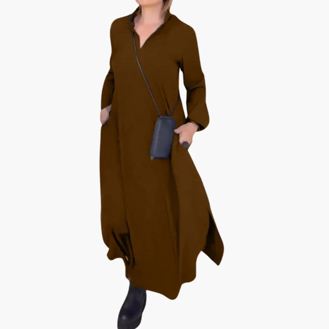 Knopfleisten Maxikleid mit Seitenschlitz für Damen