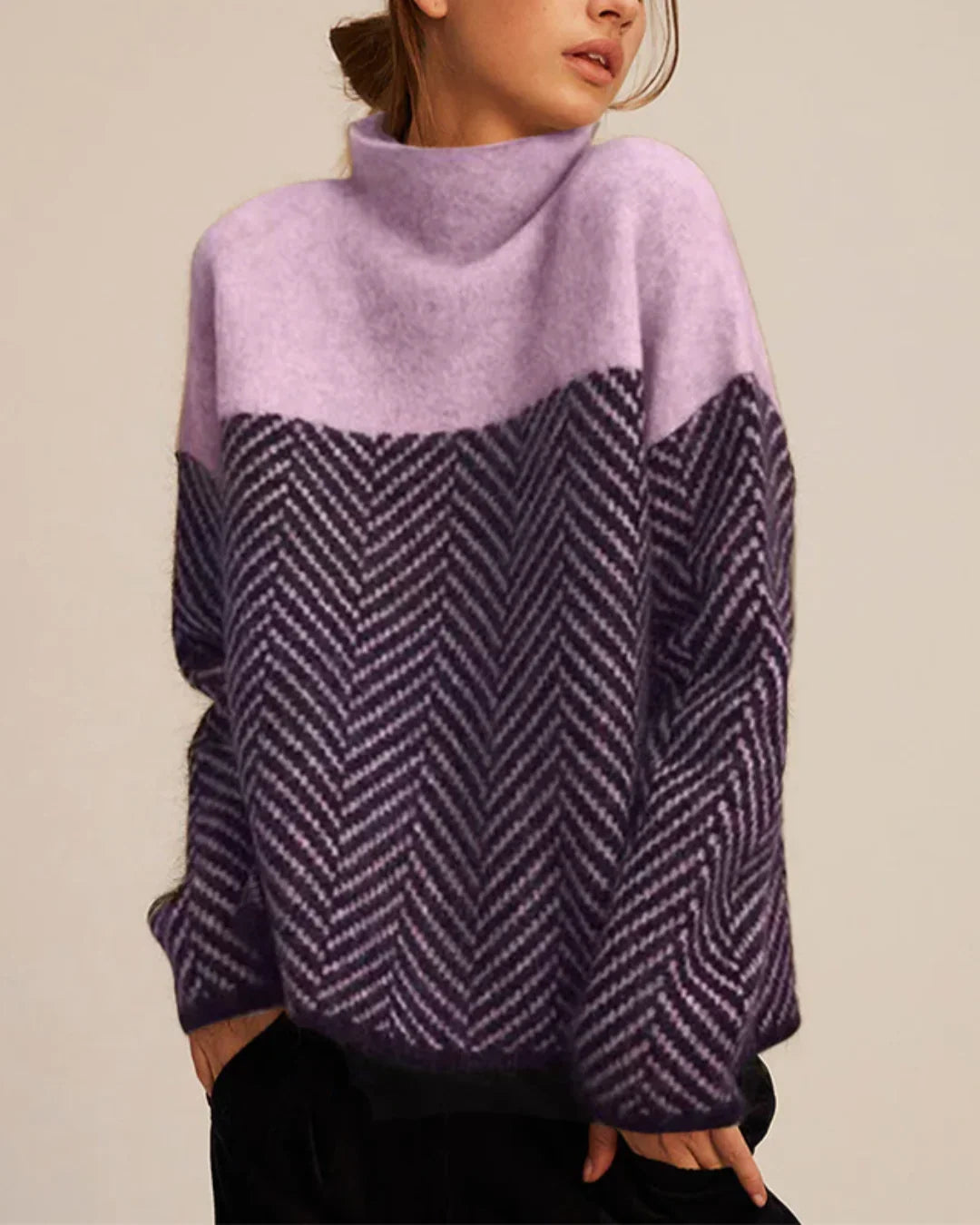 Farbblock Rollkragenpullover für Damen