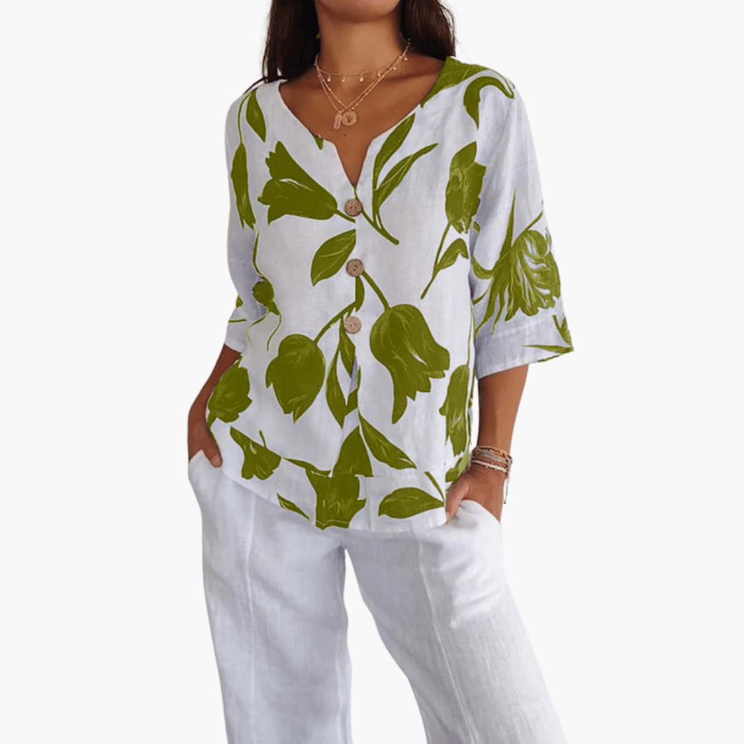 Damen Bluse mit Blumenmuster – Sommer V-Ausschnitt Top