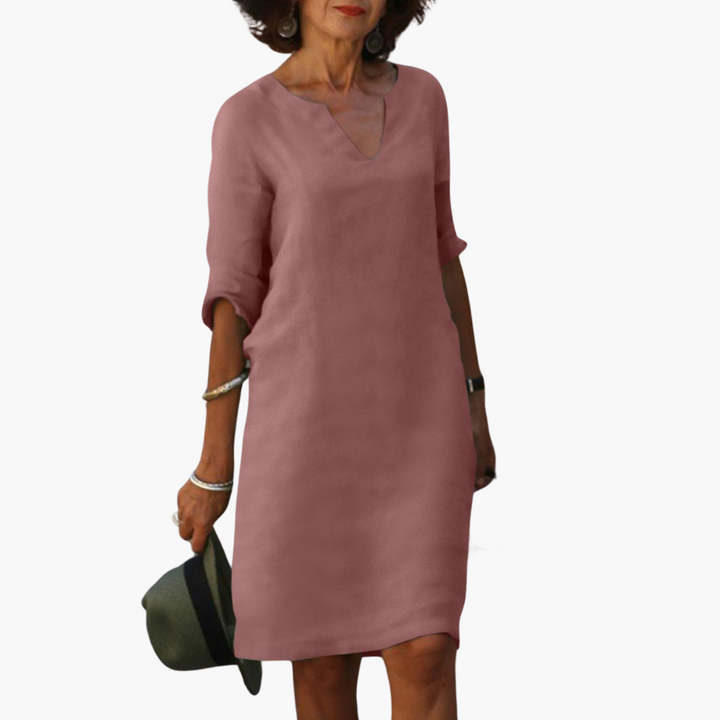 Luftiges Sommerkleid mit V-Ausschnitt und 3/4-Ärmeln für Damen