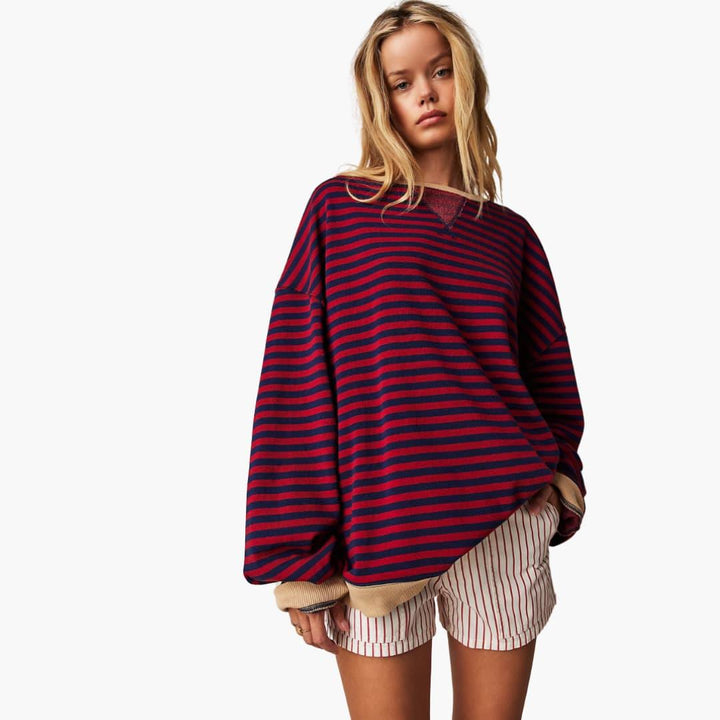 Damen Streifen Oversized Sweatshirt – Lässiger Langarm Pulli