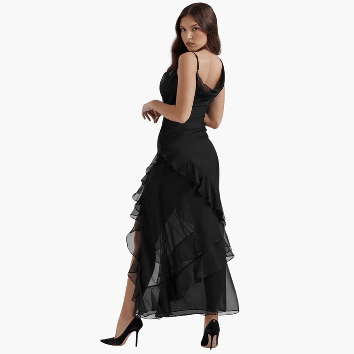 Rüschen Sommerkleid für Damen – Maxikleid mit hohem Schlitz
